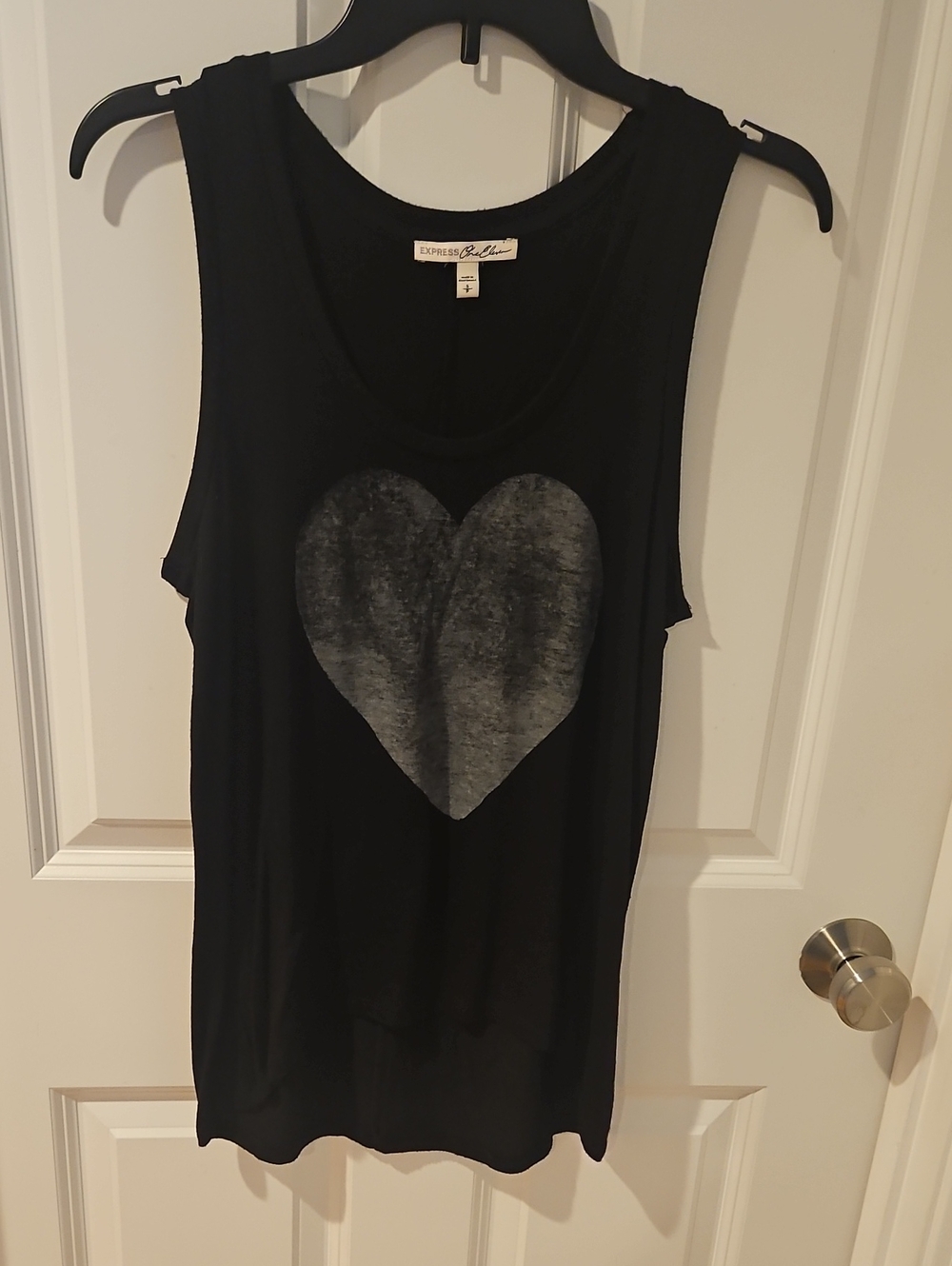 Express Black Tank Top with Gray Heart Graphic